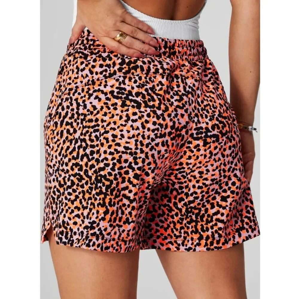 Fabletics Neon Leopard Zip-Front Racerback Shaping Swim Top & 5